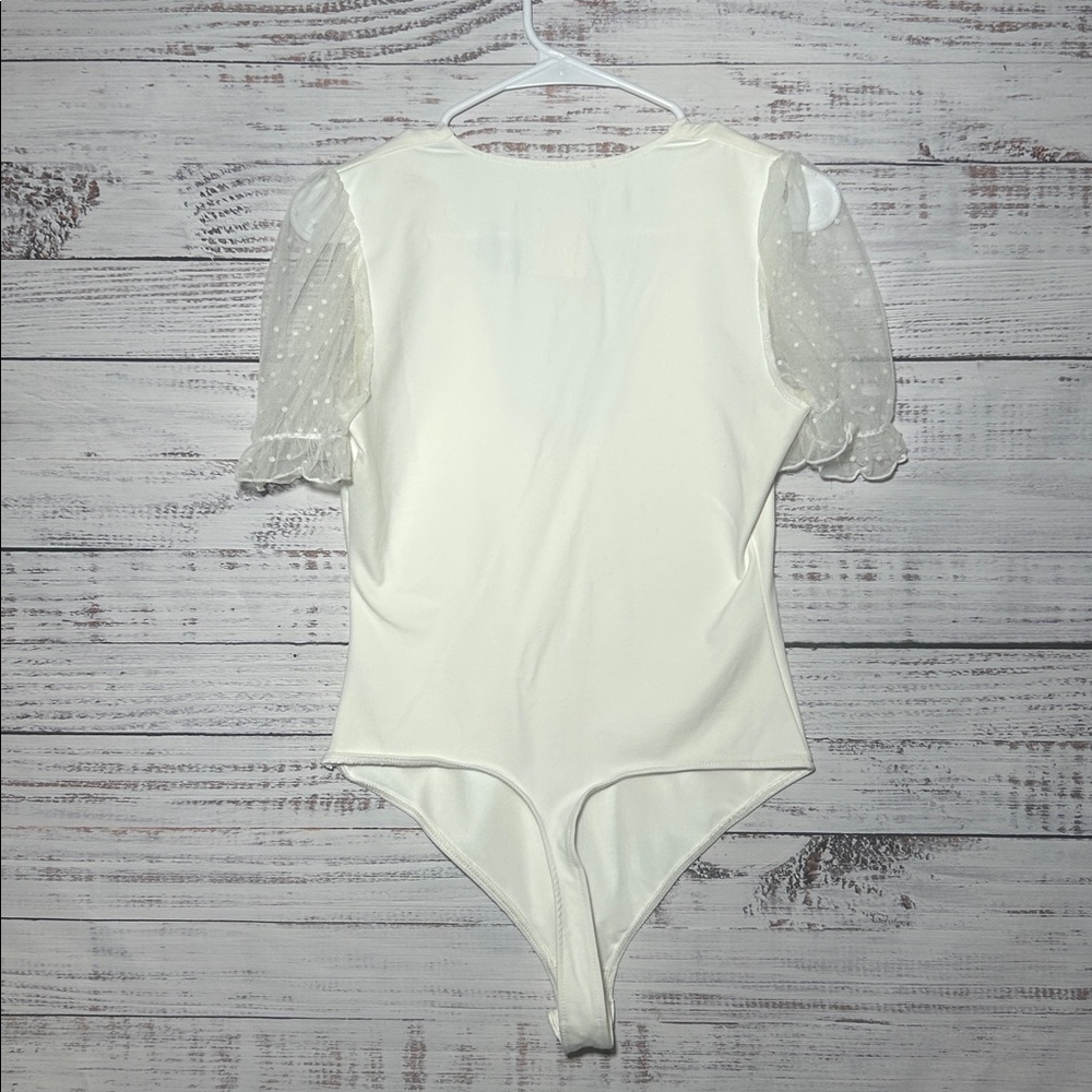 Intimately Free People Bare & Square Bodysuit Sheer Polka Dot Sleeves Ivory NWT - Picture 13 of 16
